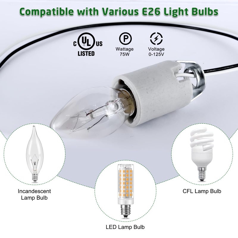 EMNOOTI E12 Socket,Ceramic Candelabra Socket E12 Bulb Lamp Holder,Light Socket with Wire Lead for E12 Incandescent LED Light Bulb (4-Pack) - Image 2